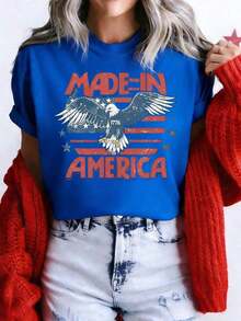Western 4th Of July T-Shirt Made In America, 4th Of July T-Shirt, 4th Of July Country T-Shirt, Western T-Shirt, Country Concert T-Shirt, Music Festival T-Shirt, Women's Short Sleeve Crew Neck Print T-Shirt - Casual Daily Wear, Sports & Fitness, For Everyone (Perfect For Valentine's Day) - 藍色 - 查看 7