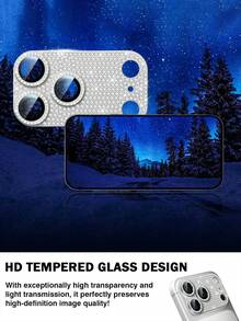 1pc - Shiny Diamond Silver Camera Lens Protector For IPhone 17 Pro Max/17 Pro. Made Of 9H Tempered Glass, Embedded With Sparkling Rhinestones, Aluminum Alloy Back Cover Design, Slim Camera Lens Protector, Full Coverage, Easy Installation, Shatterproof And Scratch-Resistant, Minimalist And Fashionable, Multi-Functional Phone Accessory, Can Be Used With Phone Cases, A Fashionable Camera Lens Protector That Combines Protection And Aesthetics. - Silver - View 5