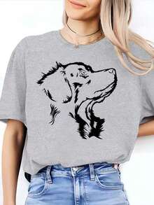 New Women's Scotia Retriever T-Shirt - Black And White Dog Lover Pattern, Short Sleeve, Casual Summer Crew Neck Top, Machine Washable Gift Suitable For Dog Lovers, Pet Owner Clothing, Geometric Pattern Stretch Fabric, Fun Dog Design For Everyday Wear - 白色 - 查看 7