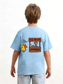 Young Boy Casual Graphic Print Crew Neck Short Sleeve T-Shirt, Summer Top - Baby Blue - View 2