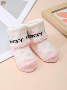 3 pares/set de calcetines para bebé recién nacido, con estampado de "I Love Daddy & Mommy", calcetines con volantes lindos, calcetines de algodón suave para bebés de 0 a 12 meses - Multicolor - Ver 8