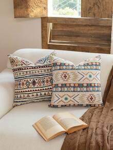 1pc Bohemian Style Pillowcase, Pattern Design, Warm & Comfortable, Decorative & Practical For Home, Living Room, Sofa - Geometric Patterns - View 7