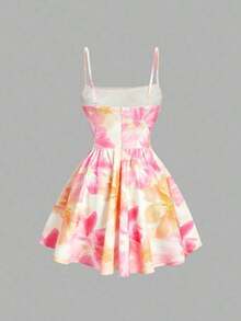 Elegante vestido de tirantes con fruncido en la cintura de color liso - Rosa 2 - Ver 5