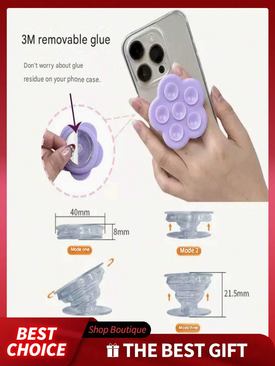 1pc Silicone Suction Cup Phone Holder, Extendable & Foldable, Handheld Shower Wall Mount Phone Stand, Convenient For Selfie & Video Recording, Easy To Use Anytime Anywhere - One Size Fits All - View 1