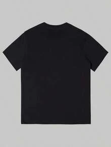 1 camiseta de mujer - Diseño 'Mom', manga corta, cuello redondo, color gris con estampado de letras rosas, ligera para uso casual en verano y primavera, estilo portátil para viajes. |   Diseño minimalista |   Ajuste cómodo 180g 100% algodón - Negro - Ver 2
