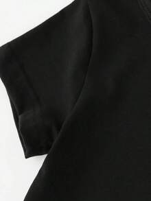 1 pieza de camiseta de manga corta con cuello redondo y estampado de eslogan simple para niño, modelo 356T, 210g, 100% algodón, los diseños están impresos. Unisexo. - Negro - Ver 4
