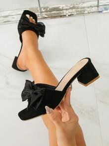 Giày sandal thời trang đế dày mũi vuông mới, màu mơ, nơ, gót thấp thanh lịch dành cho nữ, mùa hè. - màu đen - Xem 2