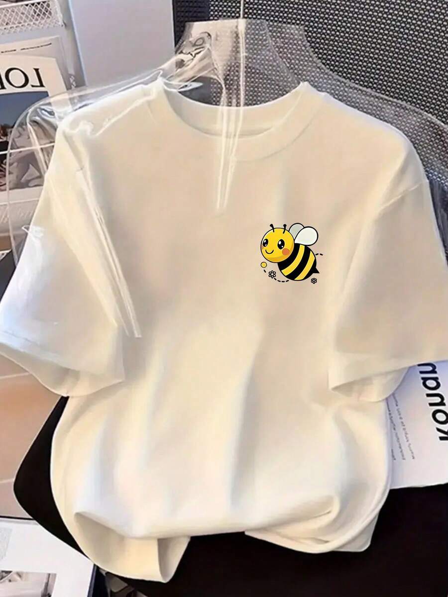 Fashionable Women's Plus Size Short-Sleeved T-Shirt, New Spring-Summer Fashion Women's Round Neck Printed And Elegant Pure Cotton Short-Sleeved T-Shirt. - 白色 - 查看 1