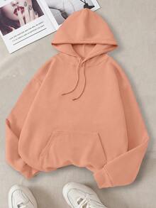 Women's Loose Hoodie, Coconut Tree Print, Casual Streetwear Style, Comfortable Fit, Suitable For Autumn/Winter Wear - Orange - View 4