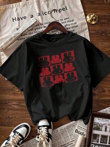 Short-Sleeve T-Shirt With Cute Rabbits In Retro Style, Fashionable Short-Sleeve T-Shirt For Spring And Summer 2026, Made In Mexico, 180 Grams. Cartoon Print, Couple Design, Suitable For Indoor Or Outdoor Wear. Crew Neck, Unisex, Ideal For Office And Leisure. One-Piece Pack. - BK-P631577SLNDXZGY408 - 查看 1