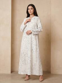 Áo khoác Abaya dài dáng rộng in sọc xanh nhạt, áo cardigan thư giãn dáng suông, áo choàng thường ngày đa năng dành cho nữ. - trắng - Xem 2