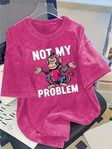 Tops2026 Women's Summer T-Shirts - 230g Thick Washed Printed T-Shirt, Urban Retro Style, Round Neck, Short Sleeves, Machine Washable, Perfect For Casual Spring And Summer Wear, Unique Loose Fit Women's T-Shirt. Loose And Comfortable Summer Clothing For Women. Loose And Comfortable Summer Outfits For Women. - 玫紅色 - 查看 6