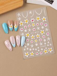 2pcs 3D Summer Ocean Style Starfish & Flower Nail Art Stickers, Minimalist Tropical Floral Slider Nail Decals For Beach Party, Women - Multicolor - View 8
