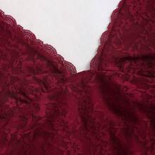 Petite Women's Red Sleeveless V-Neck Lace Patchwork Sexy Mini Dress Bachlorette Party Dress Red Lace Dress - Burdeos - Ver 6