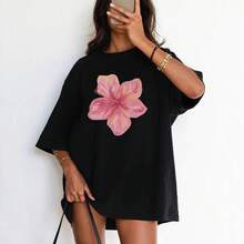 Camiseta de manga corta 100% algodón puro, nuevo estilo de verano 2025, estampado floral casual y elegante, top personalizado holgado e informal. - Blanco - Ver 7