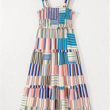 Women's Casual Loose Color Block Striped Sleeveless Slip Dress, Summer Vacation Elegant - Multicolor - Ver 5
