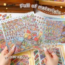 1 Book 10pcs Mini Scene Collection Book, Scene Decoration Stickers, Notebook Stickers, Small Supermarket Cartoon House, 3D Sticker Scene Book, DIY 3D Mini Scene Sticker Healing Set, Fun 3D Bookshelf Organizer Sticker Collection Book, Holiday Gift - A - View 10