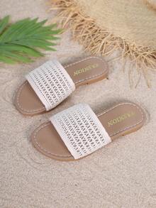 1 paire de sandales plates ajourées et respirantes pour filles, style d'été nouveau, pantoufles de plage d'extérieur - Beige - Voir 5