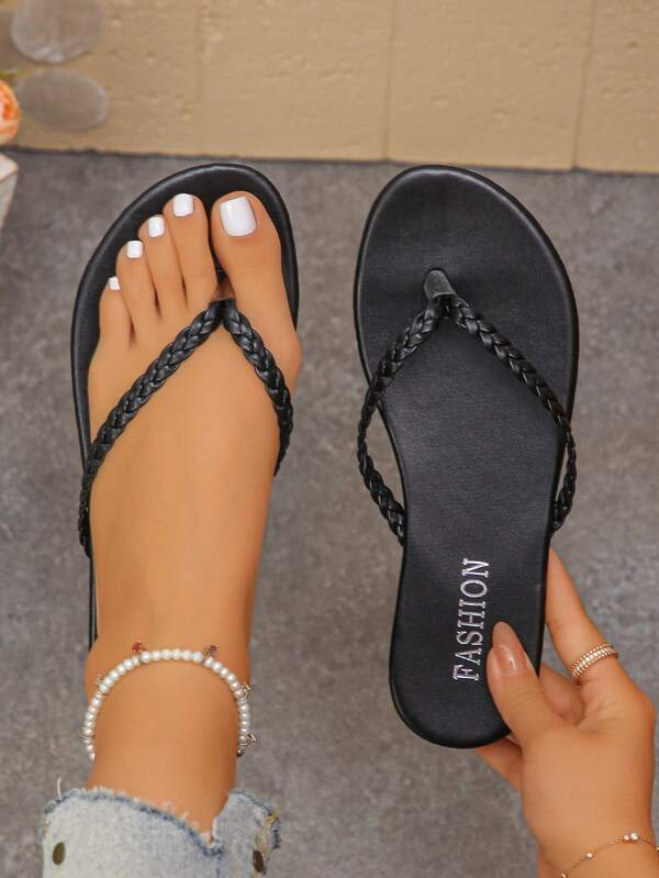 New Spring/Summer Beach Flip Flops, Round Toe Flat Sandals, Casual Slippers For Indoor & Outdoor Wear