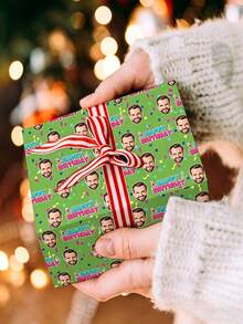 Papel de regalo personalizado con foto de cara divertida, papel de regalo personalizado con cara, múltiples colores, papel de regalo de cumpleaños, aniversario, rollo de papel de regalo con tu foto - Multicolor - Ver 3