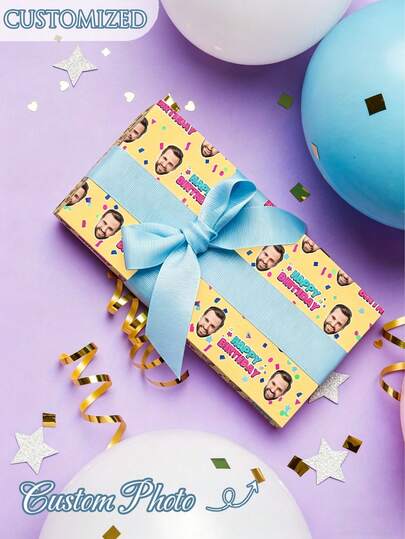 Personalized Fun Face Photo Wrapping Paper, Customized Face Gift Wrapping Paper, Multi-Color Options, Birthday Wrapping Paper, Anniversary, Your Photo Wrapping Roll