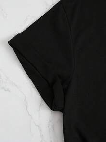 Oversize Camiseta de Halloween, Camiseta Casual Negra de Manga Corta para Mujeres con Estampado Gráfico de Manos de Esqueleto y Rosa Rosa, Cuello Redondo de Ajuste Cómodo, Camiseta de Primavera Verano Lavable a Máquina de Elasticidad Media, Camisetas para Damas, Camiseta de Elasticidad Media - Negro - Ver 3