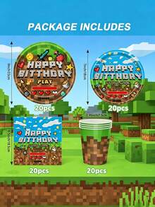 Bộ đồ chơi Minecraft 5080 mảnh ghép, trò chơi điện tử Minecraft New Pixel Battle, chủ đề khối cỏ xanh, bộ đồ ăn dùng một lần bao gồm đĩa, đĩa tráng miệng, cốc và khăn ăn, bộ đồ ăn dùng một lần phù hợp cho cắm trại, dã ngoại, tiệc nướng ngoài trời, đám cưới, Halloween, Giáng sinh, tiệc sinh nhật. - Chủ đề - Xem 10