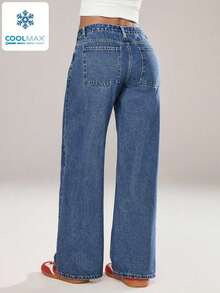 ICON Pantalones vaqueros de pierna ancha de unicolor, de bolsillo, informales y versátiles - Azul 2 - Ver 2