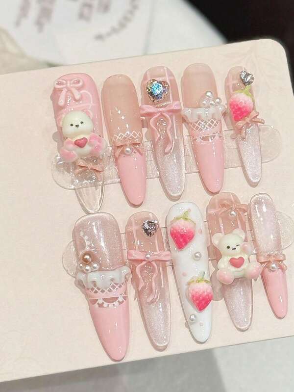 10 pièces d'ongles à coller faits main de style stiletto, Y2K, convenant pour les fêtes et le port quotidien. Convient aux filles et aux femmes pour les festivals, les fêtes, les festivals de musique et le port quotidien, cadeau pour la Saint-Valentin et la Fête des Mères.