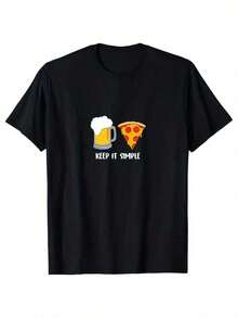 Camiseta de algodón para hombres con estampado de pizza, camiseta con patrón de comida, ropa de exterior para hombres, ropa de hombre, camiseta casual de manga corta con cuello redondo, top suave y cómodo - Negro - Ver 6