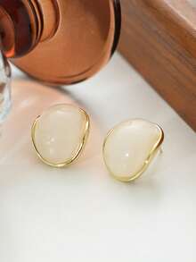 Colorful Translucent Rounded Arch Stud Earrings - Green/Red/Brown/White Resin Earrings - Multicolor 3 - View 7