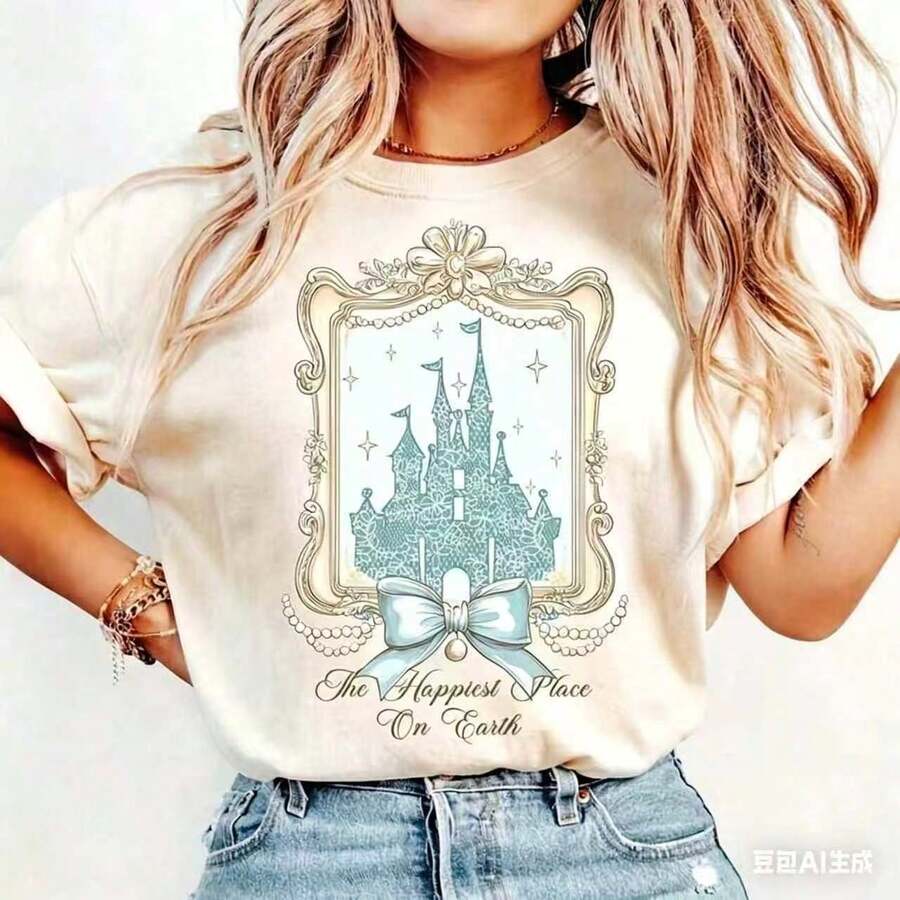 Graphic TeesCoquette Magical Castle Shirt, Happiest Place On Earth T-Shirt, , Birthday Gift, Vintage Heavy-Duty Pure Cotton T-Shirt, - 白色 - 查看 1