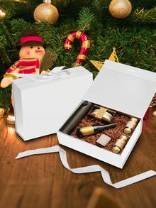 White Gift Box With Ribbon, Suitable For Groomsmen Gifts, With Magnetic Closure, Foldable Rectangular Luxury Gift Box, Perfect For Weddings, Christmas, Halloween And Birthdays - White - View 6