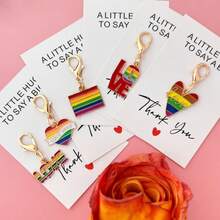 10个/5套“爱赢了”彩虹骄傲月LGBT+庆祝礼物，心形彩虹设计钥匙扣，耐用金属吊坠，配有心形和“爱”字吊坠，励志支持卡片，圣诞节、新年、生日、感恩节励志礼物 - 爱与关怀派对礼品，男女皆宜，可作包包配件 - 多色-A - 查看 2