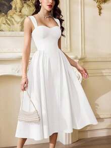 Vestido elegante vintage para mujer con bolsillos, vestido casual para té, fiesta, verano, vacaciones, vestido blanco de verano para mujer, vestido de fiesta, vestido formal con corsé, vestido de cumpleaños, vestido de invitada de boda, vestido de Pascua, vestido de primavera para mujer - Blanco - Ver 8