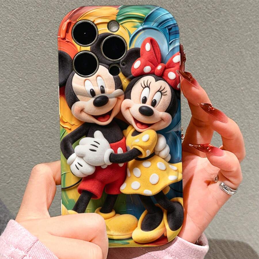 Disney Mickey And Minnie Mouse Phone Case, Official Disney Couple Character Design, Romantic Plush Mickey And Minnie Protective Cover. Compatible With IPhone 17, 16, 15, 14, 13, 12, 11 Pro Series, Featuring Mickey And Minnie Together Against A Colorful Painted Background, Perfect For Disney Fans And Couple Lovers To Showcase Their Favorite Characters, Ideal For Birthdays, Holidays, Anniversaries, Graduation Gifts, Or Any Special Occasion To Surprise Family, Friends, Classmates, And Loved Ones. - trắng - Xem 1
