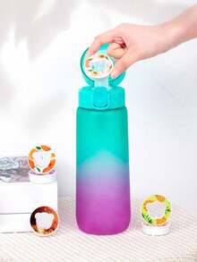 1 pieza Botella de agua con degradado con 1 sabor aleatorio de cápsulas perfumadas, botella de agua sin azúcar ni calorías con pajita para exteriores, a prueba de fugas para gimnasio, correr, deportes, adecuada para deportes al aire libre - Multicolor - Ver 4