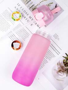 1 pieza Botella de agua con degradado con 1 sabor aleatorio de cápsulas perfumadas, botella de agua sin azúcar ni calorías con pajita para exteriores, a prueba de fugas para gimnasio, correr, deportes, adecuada para deportes al aire libre - Multicolor - Ver 8