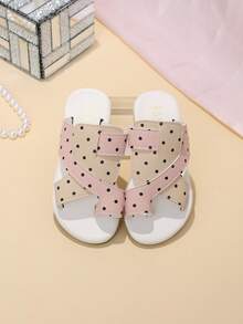 1 đôi dép sandal đi biển trẻ em size nhỏ màu hồng chấm bi phối mảng màu, chất liệu PU may mềm mại thoải mái, mũi tròn, thiết kế xỏ chân, đế mềm chống trượt, dép bệt phong cách resort thời trang dễ thương, phù hợp đi thường ngày, tiệc bãi biển, hàng mới về xuân/hè - Hồng - Xem 2