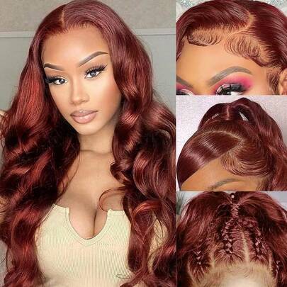 GABRIELLE Redice 99j Burgundy 13X6 HD Lace Front Wigs Human Hair 200% Density Body Wave Wig Lace Frontal Wig Pre Plucked Glueless Colored Lace Front Wigs Human Hair For Women