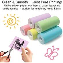 5 Rolls Of 57mm Color Premium Label Paper | Mini Printer Stickers For Folding - Multicolor - View 4