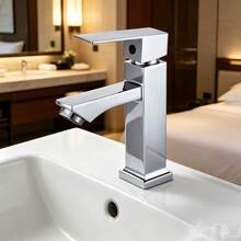 Single Cold Faucet For Bathroom Sink, Countertop Basin, Hotel Wash Basin, Black, Silver, Square Single Cold Water Faucet - Silver - View 6