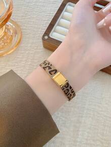 1 件女士椭圆形银黑色方形金色表盘石英休闲手表，适合日常佩戴 - 綠色 - 查看 7