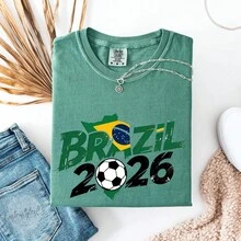Camiseta de Brasil 2026, Camiseta de la Copa Mundial 2026, Camiseta de la Copa Mundial, Copa Mundial de EE. UU., Camiseta de Color Cómodo - Blanco (solo estilos en blanco y negro) - Ver 1
