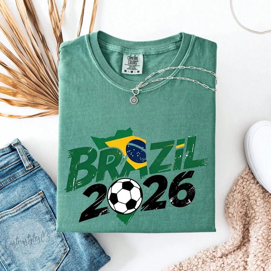 Camiseta de Brasil 2026, Camiseta de la Copa Mundial 2026, Camiseta de la Copa Mundial, Copa Mundial de EE. UU., Camiseta de Color Cómodo - Blanco (solo estilos en blanco y negro) - Ver 1