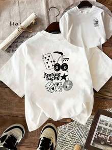 Camisetas de Verano [Estampado de Doble Cara] Camiseta de Mujer, Top Casual de Manga Corta y Cuello Redondo, Con un Patrón Combinado de Naipes, Cerezas, Dados, 777 y Bolas de Discoteca, Lavable a Máquina, Adecuada para Uso Casual, Ropa Multiusos, Camiseta de Moda, Material Cómodo, Atuendo para Entusiastas del Estilo 2026 Country Concert |   Diseño exquisito |   Suelto y cómodo |   Fácil de combinar | - Blanco - Ver 1