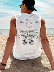 1 chiếc áo tank top cổ cao không tay dành cho nam, kiểu dáng thường ngày, thích hợp cho mùa hè. - trắng - Xem 1