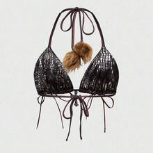 Hippie Country Y2K Sexy Lace-Up Fuzzy Bikini 2 Pieces Set For Women - Hồng - Xem 7