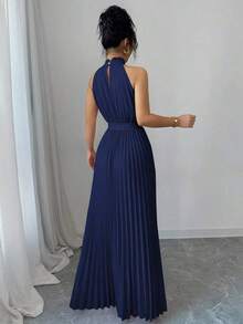 Vestido de línea A con cuello con volantes y cintura plisada, elegante y romántico para el Día de San Valentín - Azul marino - Ver 2