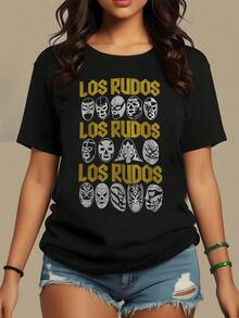 Máscaras de lucha libre que simbolizan fuerza y valentía uniendo tradición mexicana y espíritu rebelde camiseta de mujer cómoda y moderna para uso diario - Negro - Ver 1